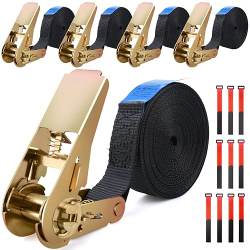 TAVADA Correa de Amarre con Trinquete,Correas de Amarre,5 Correas de Trinquete 6M,Cinturón de Amarre con Hebilla,Ajustable Cinchas de Amarre,Correa Tensora para Asegurar la Carga
