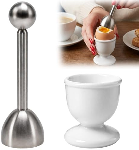 Egg Cracker Topper, Professional Egg Opener and Boiled Egg Cutter Tool, with Ceramic Egg Holder Remover Eggs Cutter Peeler Kitchen Tool for Soft-Boiled Eggs and Egg Crackers Eggshell Opener