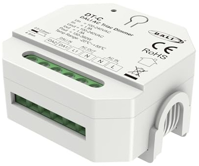Mini AC DALI TRIAC Variateur pour lampes LED dimmables 220 V, coupe de phase, bouton NO, DALI-2, 1 canal 1,5 A Max 360 W, 56 x 56 x 37 mm pour boîte encastrée