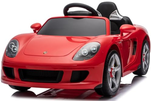 SUN BABY Porsche Carrera GT Cabrio Elbil för Barn - Röd | Fjärrkontroll, 2x390 motorer, MP3, fjädring, säkerhetsbälte, öppningsbara dörrar, 2 hastigheter, 3–5 km/h