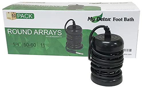 My Detox Foot Bath Stainless Steel Ionic Detox Aqua Arrays Cleanse Array for Ionic Detox Foot Spa Cleanse Machines with Standard 1/4 inch Plug - Black (Round - 10 Pack)
