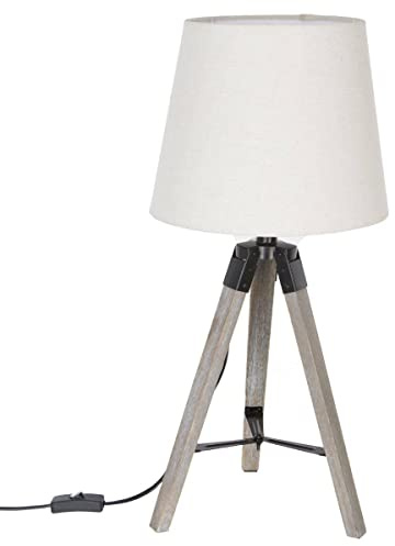 Atmosphera - Lámpara trípode 'Runo' - madera y marfil A. 58 cm