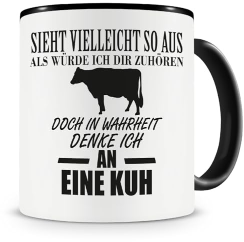 Samunshi® Ich denke an eine Kuh Tiere Tasse Kaffeetasse Teetasse Kaffeepott Kaffeebecher Becher 300ml schwarz