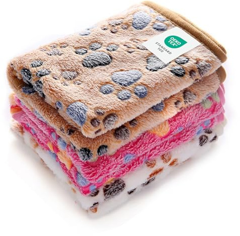 Luciphia 1 Pack 3 Blankets Super Soft Fluffy Premium Fleece Pet Blanket Flannel Throw for Dog Puppy Cat Paw Brown/Pink/White Small(23x16 inch)