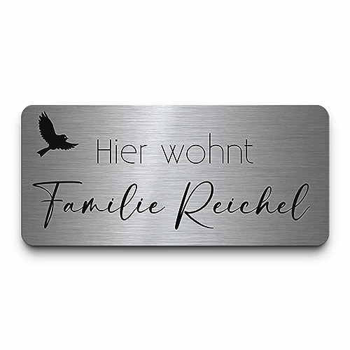 Personalisierte Edelstahl Türschilder o. Briefkastenschilder mit Gravur | Namensschilder Haustür Briefkasten selbstklebend oder mit Bohrlöcher | Haustürschild Klingelschilder wetterfest graviert