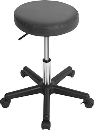 SONGMICS - Sgabello Girevole su Ruote, Regolabile, 46-58 cm, Sedile Imbottito Rivestito in Pelle Sintetica, Sgabello da Lavoro per Studio di Bellezza, Ufficio, Clinica, Grigio Scuro LJB61GYZUK