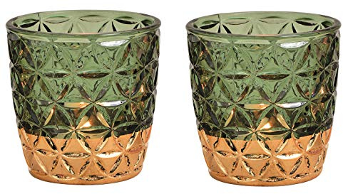 Teelichthalter Glas Deko grün Gold 2X Windlicht 9x9 cm (grün) | Schmucks HOME decona