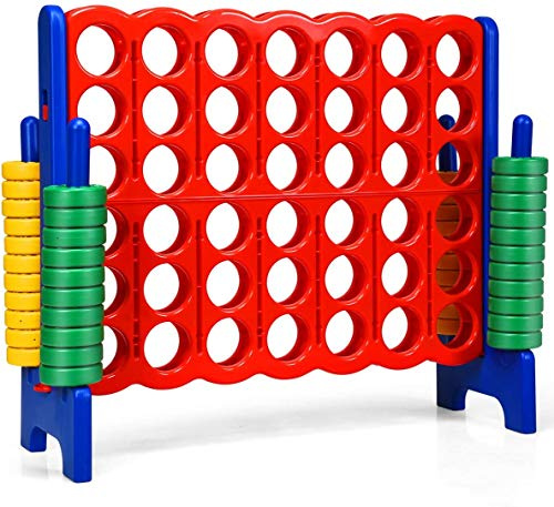 RELAX4LIFE Vier-Gewinnt Spiel, 4 in Line mit 42 Jumbo-Ringen und Schieberegler zum schnellen Neustart, Spiel für Erwachsene und Kinder, Strategiespiel Gesellschaftsspiel für Outdoor (Blau)
