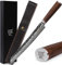 YOUSUNLONG Cuchillo Max Sujihiki Cuchillo de talla profesional japonés de 11 pulgadas Cuchillo de corte de acero de Damasco con diseño ergonómico Mango Walnt con cuero, incluida la caja de regalo