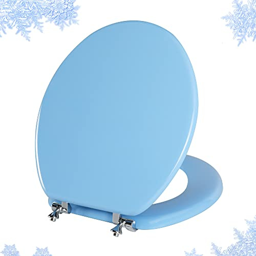 Angol Shiold Blue Round Toilet Seat with Zinc Alloy Hinges, Easy to Install and Clean, Scratch Resistant | Round Toilet Seat, Scratch Resistant Wood Surface, Easy to Install and Clean