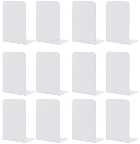 MSDADA Buchstützen aus Metall, CD Buchständer für Kinder, Dekorative Buchstütze für Schule, Zuhause, Büro, Bibliothek Bücherhalter (Weiß, 6)