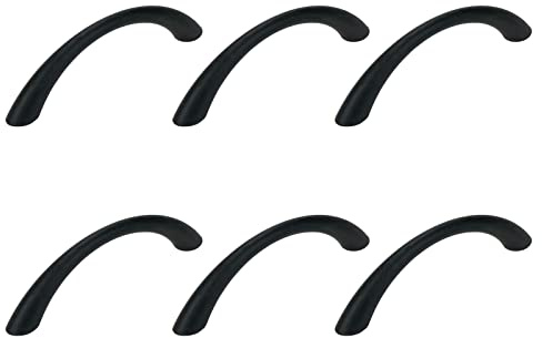 Savagrow Schubladengriffe mit gebogenem Bogen, Zinklegierung, mattschwarz, 6,3 cm Lochmitte, 7,4 cm lang, 6 Stück
