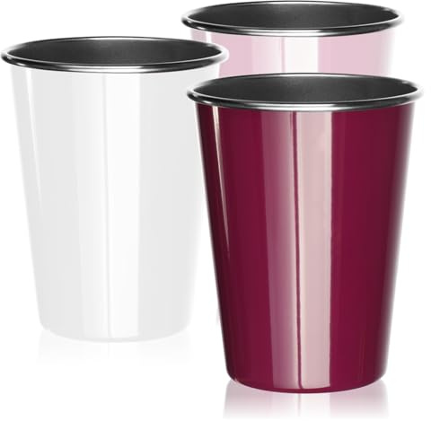 Robin Goods® 3x dricksmuggar i rostfritt stål i vitt, rosa, lila - högkvalitativa koppar - campingmuggar - splittersäkra och BPA-fria (03 stycken - vit/rosa/lila)