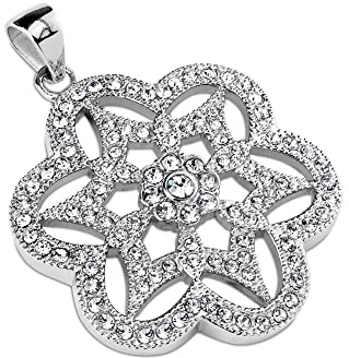 Treuheld® Silberner Blumen Ketten-Anhänger mit Stern und Kristallen