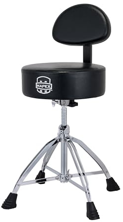 Mapex T870 Drum Throne mit Vinylsitz, Metallrahmen, Schwarz, Höhenverstellbar, Stabiler Thron mit rutschfester Füße und verstellbarer Rückenlehne
