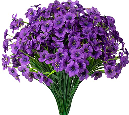 Gamity 15 Bundles Artificial Flowers UV Resistant Outdoor Plants No Fade Faux Plastic Shrubs Fake Silk Flowers Window Box Garden Porch Home Decoration(Purple)