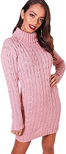 STAR FASHION Ladies Chunky Cable Knitted Polo Neck Ribbed Jumper Womens High Neck Tops Pullover Knitwear Warm Sweater Dress Winter Cardigan Plus Size UK 8-26 Baby Pink