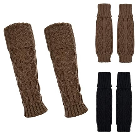 QKURT 2 Paar Beinwärmer für Damen und Mädchen, Gestrickte Knöchel-Beinlinge für den Winter, Hohe Fußlose Socken Stiefelsocken Schwarze Beinlinge