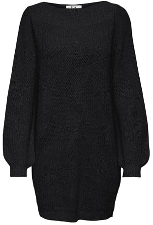 JdY JDYWHITNEY Megan L/S Boat Dress Knt Noos, Abito in Maglia Donna, Black/Detail:W Black PLY,
