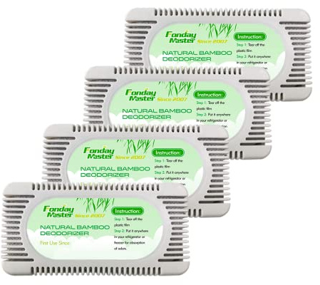 Fonday Confezione da 4 deodoranti per frigorifero, eliminatore di odori per frigorifero, congelatore, refrigeratore e portapranzo, carbone di bambù naturale, più efficace del bicarbonato di sodio