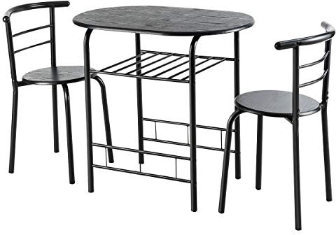 COSTWAY Premium 3 Piece Dining Set, Breakfast Table and 2 Chairs with Metal Frame and Shelf Storage, Compact and Modern Design for Kitchen, Living Room, Office, Bars and Apartment