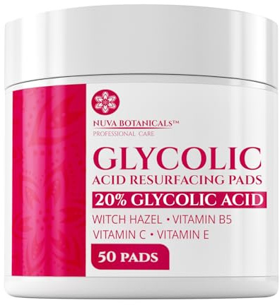 20% Glycolic Acid Pads (50 Pads) - Exfoliating Pads for Face Chemical Peel for Face at Home - Glycolic Acid Peel Exfoliating Face Pads - Acne Pads Facial Peel Face Exfoliating Pads with Vitamin C