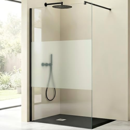 Mai & Mai Duschwand für Dusche Duschabtrennung 160x200cm Walk-In Dusche | Duschtrennwand Schwarz 8mm ESG-Sicherheitsglas NANO Milchglas BRAM1 Bremen01MS