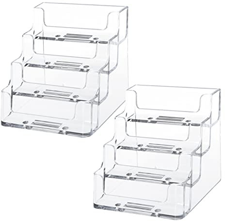 SXCCNW Visitenkartenhalter, 2 Stücke Visitenkarten Display Rack, Visitenkarte Tischständer 4 Fächer Transparent Visitenkarte Tischständer für Schreibtisch Visitenkartenständer