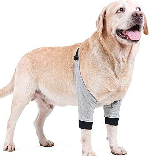 Gelenkschutz für Vorderbeine, Ellenbogenschoner mit Polster für mittelgroße und große Hunde, verhindert das Lecken von Wunden, Größe M, Grau