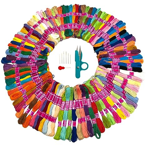 Trådkit för broderi med 100 färger, korsstygnstrådar, perfekt för nybörjare inom broderi, inklusive trådklippare, nålar och nålpåträdare, många färger, 100 färger (Kit 2)