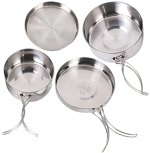 Yardwe 1set Camping Cookware Set Stainless Steel Cooking Utensils for Outdoor Camping Hiking and Picnics Lightweight Multi-Purpose Pot and Pan Set Plates and Cups