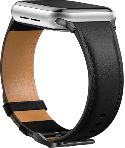 Laffav Lederarmband Kompatibel mit Apple Watch Armband 40mm 41mm 38mm 42mm 44mm 45mm 46mm 49mm, Echt Leder Ersatzarmband für iWatch Series 11 10 9 8 7 6 5 4 3 SE Ultra,Schwarz,42/44/45/46/49mm