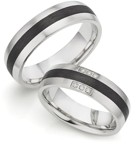 123traumringe Eheringe in 925 Silber & Carbon I Partnerringe mit 6 Brillanten & Etui I Gravierbare Eheringe mit Ringgröße 50-70 mm I Hochwertige Verlobungsringe in 6 mm Breite & 2 mm Stärke I P11