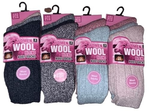 Royal Fashion Pack of 6 Ladies Heavy Wool Blend Socks Non Elastic Thermal Diabetic Boot Socks Thick Warm Cotton Christmas Socks for Women