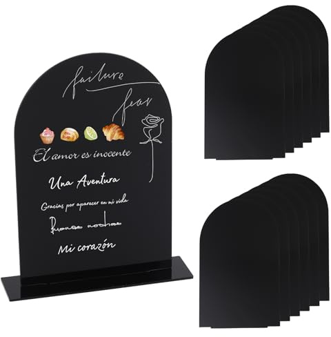GLOBLELAND 12 paquet de Feuilles Vierges en Acrylique avec Supports, 5X6 numéros de Table de Mariage, Panneaux Vierges Noirs pour Réception de Mariage, Pièce Maîtresse, Événement