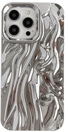 Caseative for iPhone 15 Pro Max Case,Pleated Water Ripple Chrome Wave Pattern Soft Phone Case (Silver)