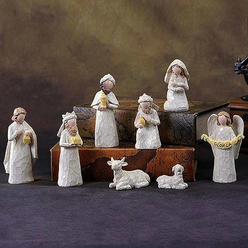 Ensembles De Crèche De Noël en Résine - Petites Figurines pour Crèche De Noël Festive, Ensemble De Statues De Scène De Crèche, Mignons Personnages Colorés, Ensemble De Crèche pour Décoration De Table