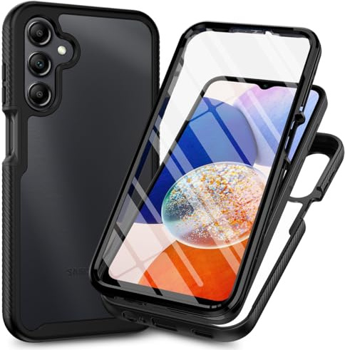 Sawiqpd Samsung Galaxy A05S Case with Built-in Screen Protector, 360 Full Body Protective Cover Heavy Duty Anti-Scratch Shockproof Slim Silicone Bumper Clear Phone Case for Samsung Galaxy A05S, Black