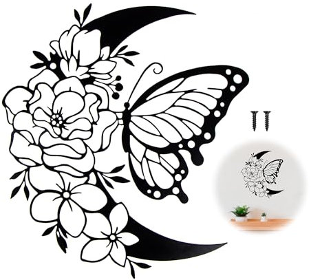 momgyaamz Mariposas Decorativas Decoracion Pared De Forja,Adornos Pared Metalicos, Cuadro Vintage Metal,Colgante De Pared Mariposa Con Corona De Luna，Cuadro Salon Grande, 30CM
