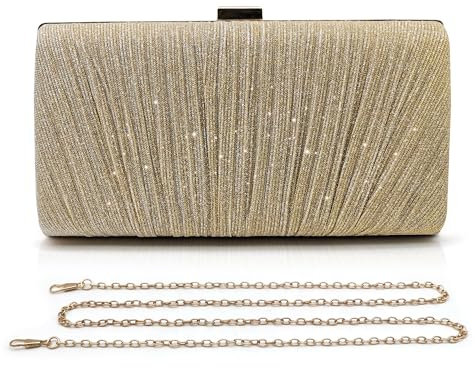 Pahajim Damen Clutch Glitzer Tasche Abendtasche Damen Elegante Kleine Handtasche Brauttasche Umhängetasche für Hochzeit Party Date (Gold)