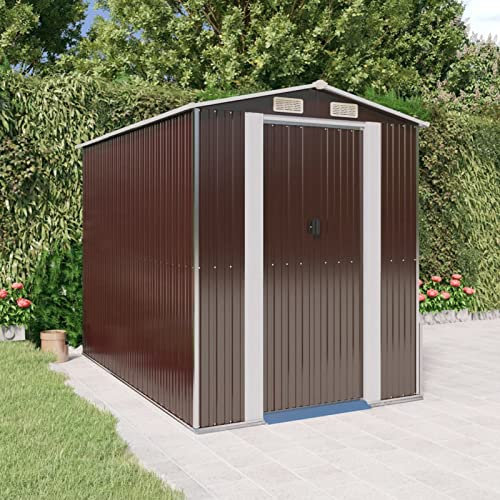 ShCuShan Geräteschuppen Dunkelbraun 192x274x223 cm Verzinkter Stahl Gartenhaus Gartenschrank Garden Shed Fahrradunterstand GeräTeschuppen