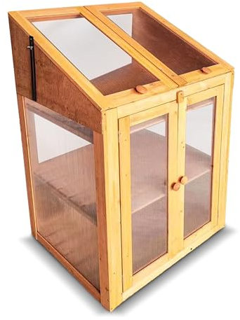 Wooden Greenhouse Cold Frame for Garden Mini Poly-carbonate Grow House Ideal for Outdoor Flower Vegetable Planting Storage Sunshine Indoor Room Rack