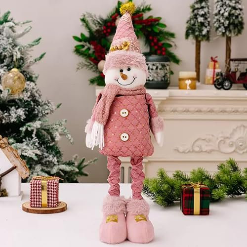eBoutik - Pink Festive Long Leg Standing Christmas Plush Ornament Doll, Table,Window,Fireplace Decoration, Festive Home Decor with Retractable Legs (Snowman)