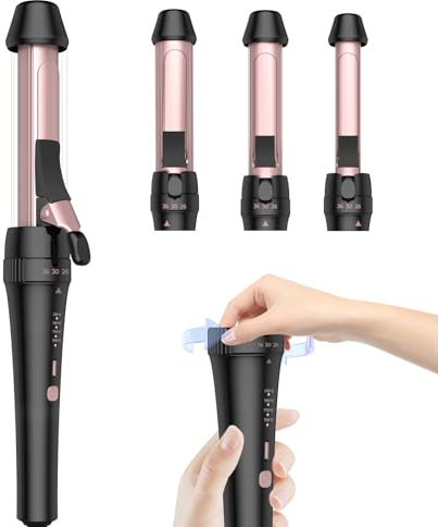 UKLISS 26/30/36 mm Lockenstab, 3 in 1 Lockenstab für Kurze Haare & Lange Haare,Drehbarer Ring zum Wechseln der Größen Ohne Zubehörwechsel (Rose Schwarz)
