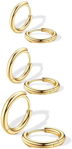 JEYORZY 3 Paires Boucle d'Oreilles Créoles, Piercing Boucles d'Oreilles, Boucles d’Oreilles Anneau Femme, Boucle d Oreille Homme Anneaux, Boucle d'oreille Femme Creole, Boucle d Oreille Petite Or