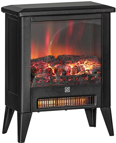 HOMCOM Cheminée électrique Cheminée électrique avec Chauffage, Effet de Flamme LED, cheminée sur Pied 1800 W à Faible Niveau sonore, Protection Contre la surchauffe pour Salon, Chambre, Noir