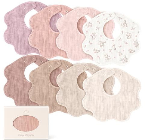 Konssy Muslin Baby Bibs 8 Pack, 100% Cotton Absorbent Bandana Drool Bibs for Teething and Drooling for Unisex Boys and Girls