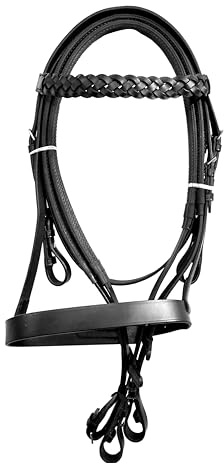 Pferd Zaumzeug Premium Qualität Reithalfter aus Leder geflochtenen Stirnband und gepolstert Nasenriemen griffig Gummi handgefertigt Zügel stark rutschfest