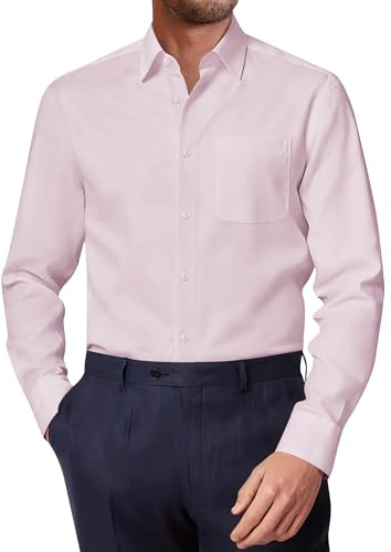 siliteelon Mens Shirts for Men Adult Pink Long Sleeve Smart Casual Formal Shirt for Men Wedding Date Party Men's Button Down Shirt 2XL