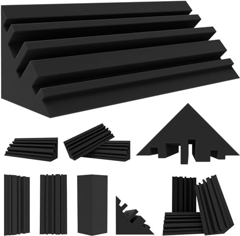 BXI Bass Traps - Lot de 12 absorbeurs d'angle en mousse dense pour studio de basse - Panneaux de traitement acoustique pour réduction de l'écho et de la réverbération - Absorbeur acoustique de basse